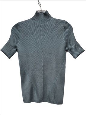 Le Chateau Dusty Teal Chevron Ribbed Mock Neck Knit Sweater Dress PS